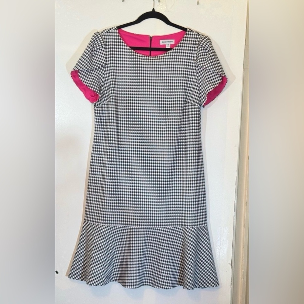 Shelby & Palmer Black and White Checkered Dress with Pink Trim